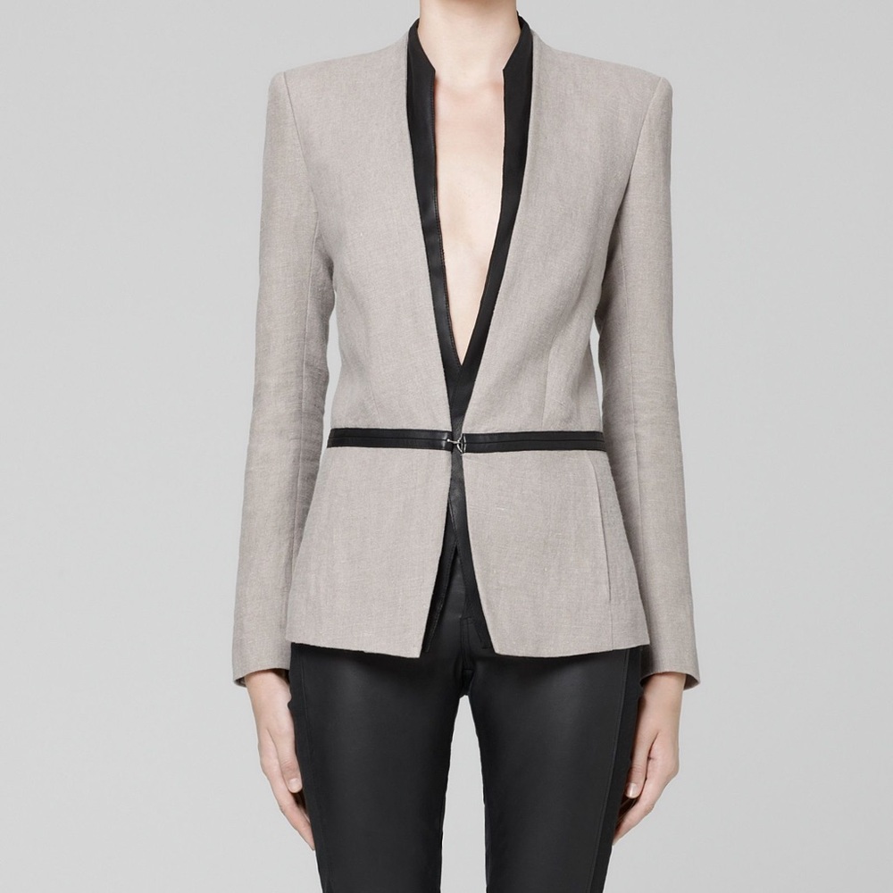 Helmut Lang minimal  linen leather blazer jacket